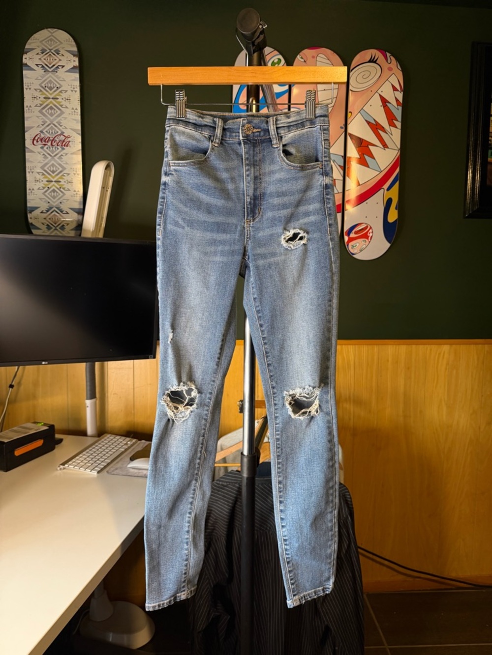 Garage Denim Distressed Light Wash Skinny Jeans Ripped Knees High Rise Size 00